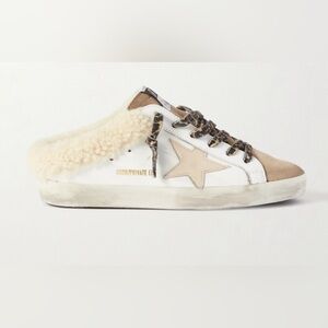 Superstar Sabot shearling-lined distressed leather and suede mule sneakers